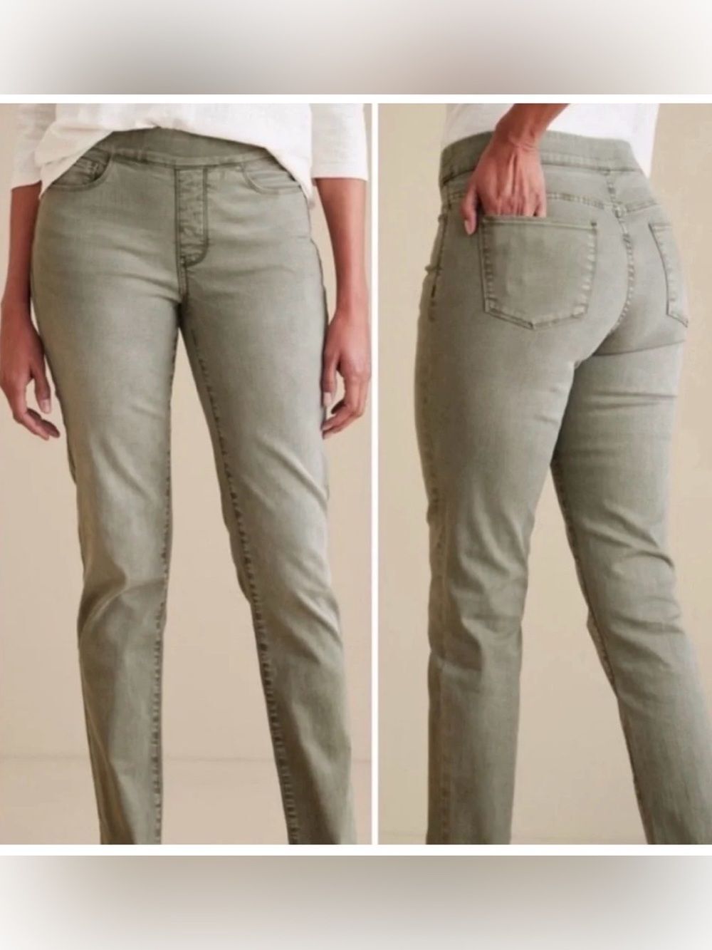 Soft Surroundings Sage Green Pull On Jean Pants Women’s Size M Stretchy Jegging